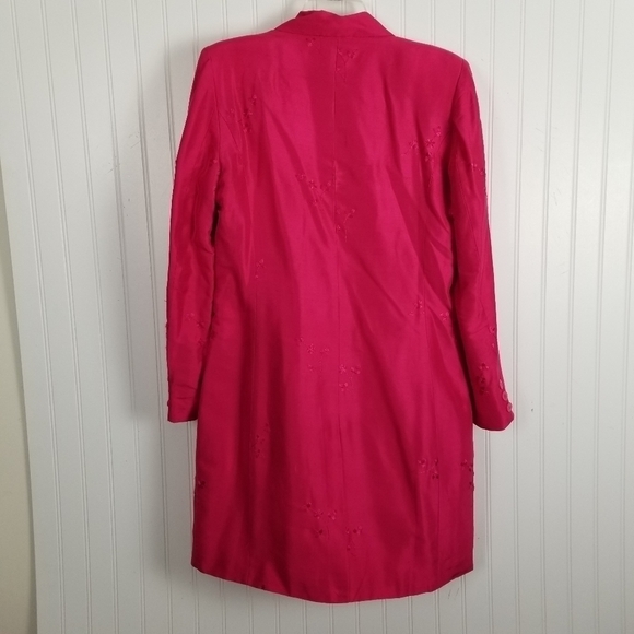Newport News Silk Long Blazer Jacket Knee Length Embroidered Flowers Pink Sz 12 - Picture 7 of 13